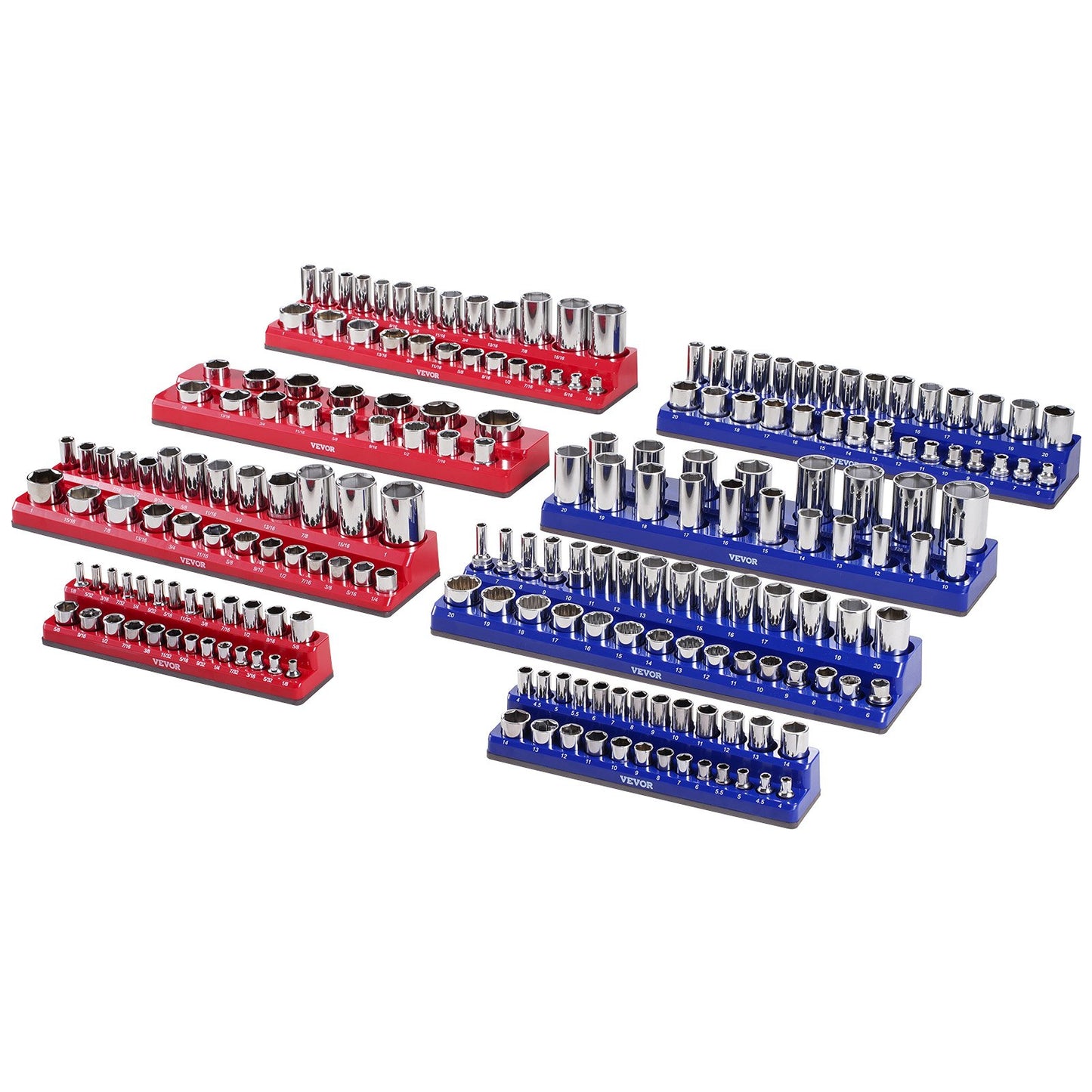 Magnetic Socket Organizer Set 8PCS Socket Washers Blue &amp; Red for Metric SAE