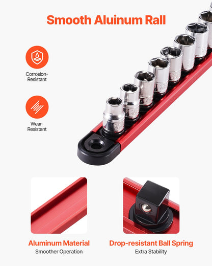 Socket Organizer Rail Set 3PCS Aluminum Socket Organizers with 40 clips