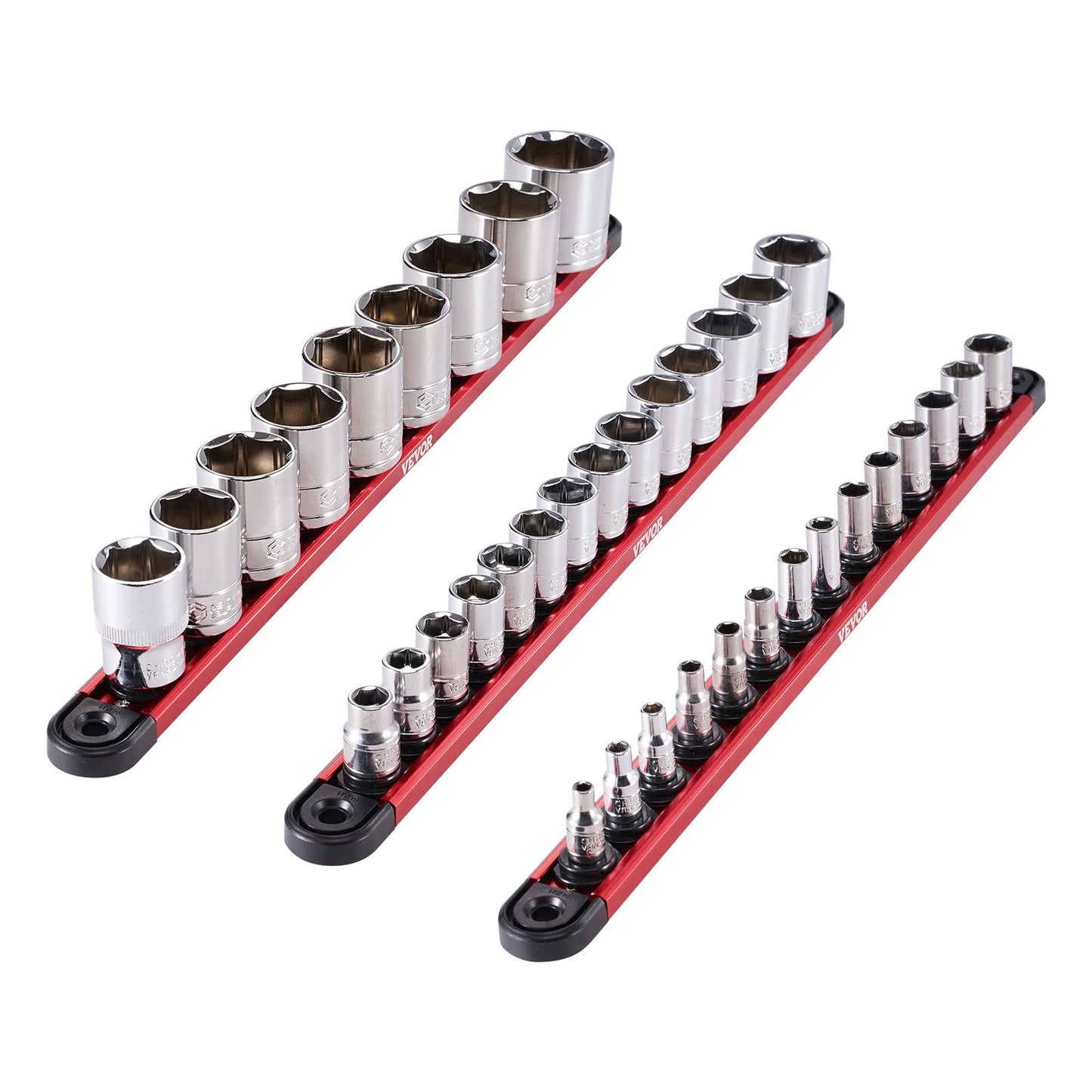 Socket Organizer Rail Set 3PCS Aluminum Socket Organizers with 40 clips