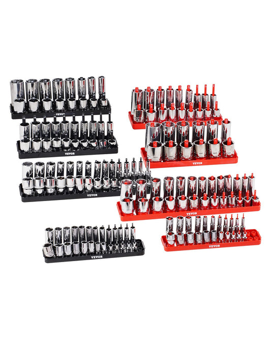 Steckschlüssel-Organizer-Set, 8-teilig, High-Rod-Steckschlüssel-Unterlegscheibe, schwarz und rot, für metrische SAE-