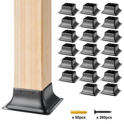101,6 x 101,6 mm Pfostensockel, 20 Stück, innen 91 x 91 mm, robuste Pfostenhalterung aus pulverbeschichtetem Stahl. Passend für Standard-Holzpfostenanker, Terrassenpfostensockel für Terrassen-Veranda-Handlaufgeländer.