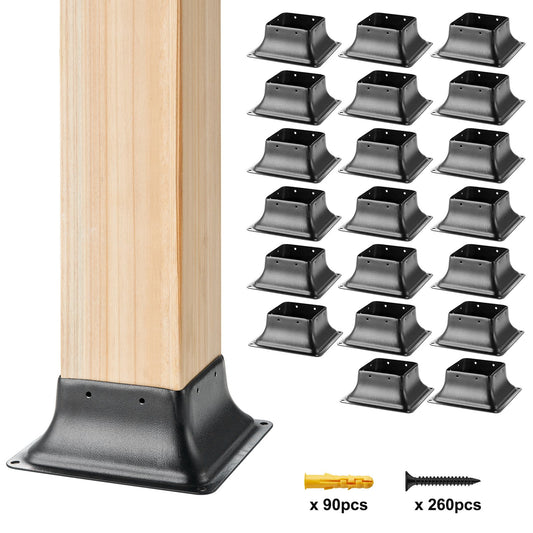 101,6x101,6mm stolpbas 20st, invändig 91x91mm kraftig pulverlackerad stålstolpfäste Passar för standard trästolpeankare, trallstolpebas för däck veranda ledstångsräcke