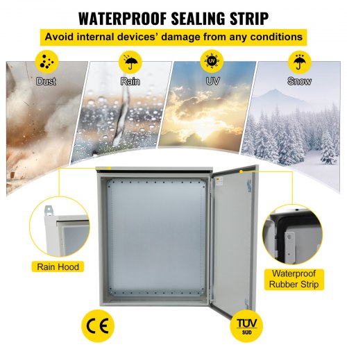 Elektrisches Gehäuse, 60 x 60 x 30 cm, UL-zertifiziertes NEMA 4-Außengehäuse, IP65 wasserdichter und staubdichter Anschlusskasten aus kaltgewalztem Kohlenstoffstahl mit Scharnieren für den Innen- und Außenbereich, mit Regenschutz | EU