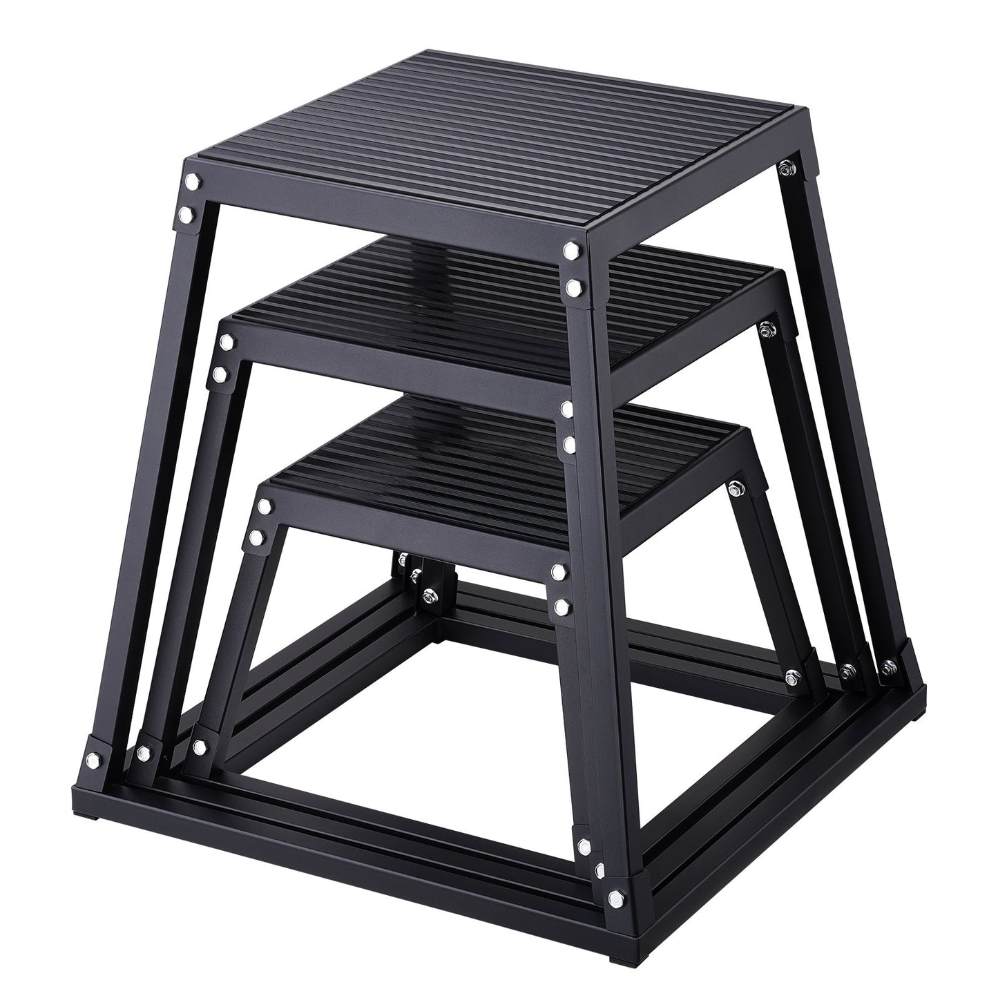 Plyometric Jump Boxes, 12/18/24 Inch Plyo Box, Platform and Jumping Agility Box, Anti-Slip Fitness Exercise Step Up Box Set for Home Gym Workout, Cardio Strength Training, Black