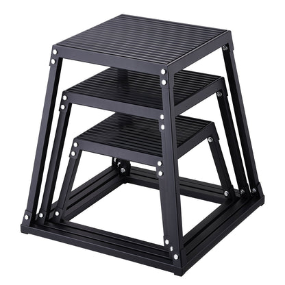 Plyometric Jump Boxes, 12/18/24 Inch Plyo Box, Platform and Jumping Agility Box, Anti-Slip Fitness Exercise Step Up Box Set for Home Gym Workout, Cardio Strength Training, Black