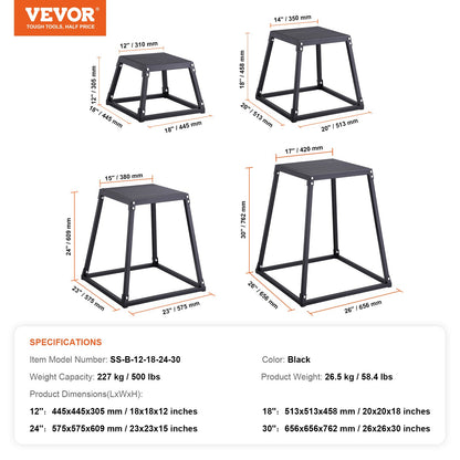 Plyometric Jump Boxes, 12/18/24/30 Inch Plyo Box, Platform and Jumping Agility Box, Anti-Slip Fitness Exercise Step Up Box Set for Home Gym Workout, Cardio Strength Training, Black