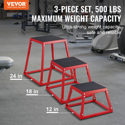 Plyometric Jump Boxes, 12/18/24 inch Plyo Box, Platform and Jumping Agility Box, Anti-Slip Fitness Exercise Step Up Box Set for Home Gym Workout, Cardio Strength Training, Red