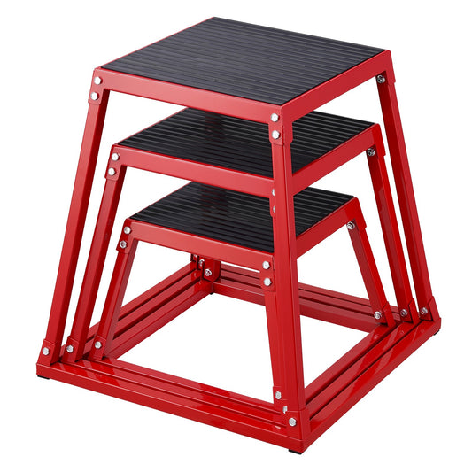 Plyometric Jump Boxes, 12/18/24 inch Plyo Box, Platform and Jumping Agility Box, Anti-Slip Fitness Exercise Step Up Box Set for Home Gym Workout, Cardio Strength Training, Red