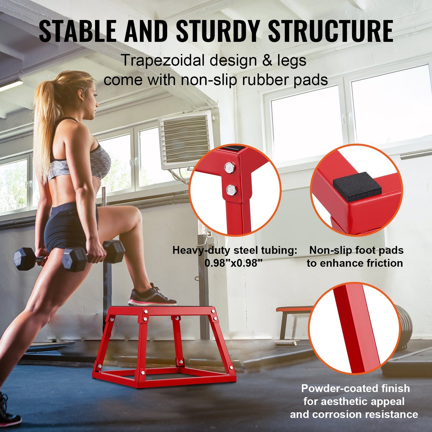 Plyometric Jump Box, 12 Inch Plyo Box, Steel Plyometric Platform och Jumping Agility Box, Anti-Slip Fitness Exercise Step Up Box för hemmagymträning, Konditionsstyrketräning, Röd