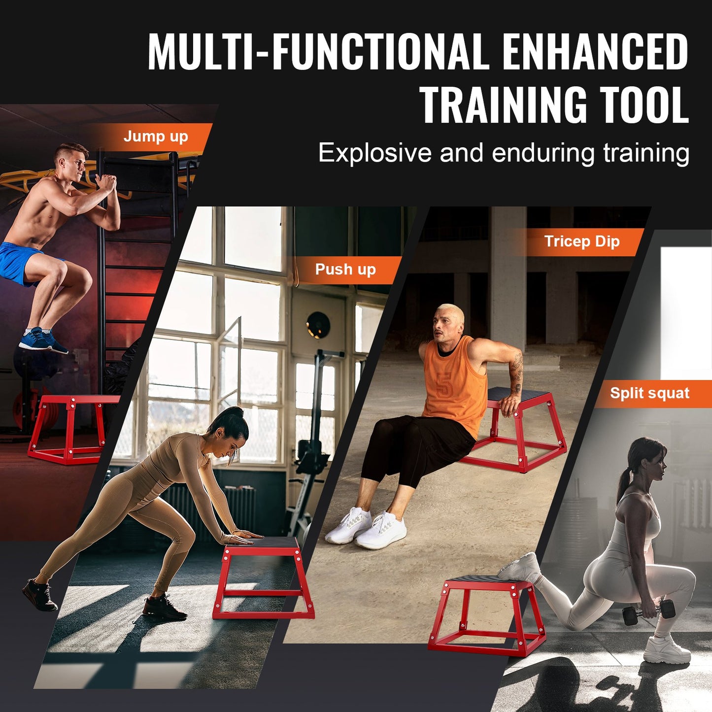 Plyometric Jump Box, 12 Inch Plyo Box, Steel Plyometric Platform och Jumping Agility Box, Anti-Slip Fitness Exercise Step Up Box för hemmagymträning, Konditionsstyrketräning, Röd