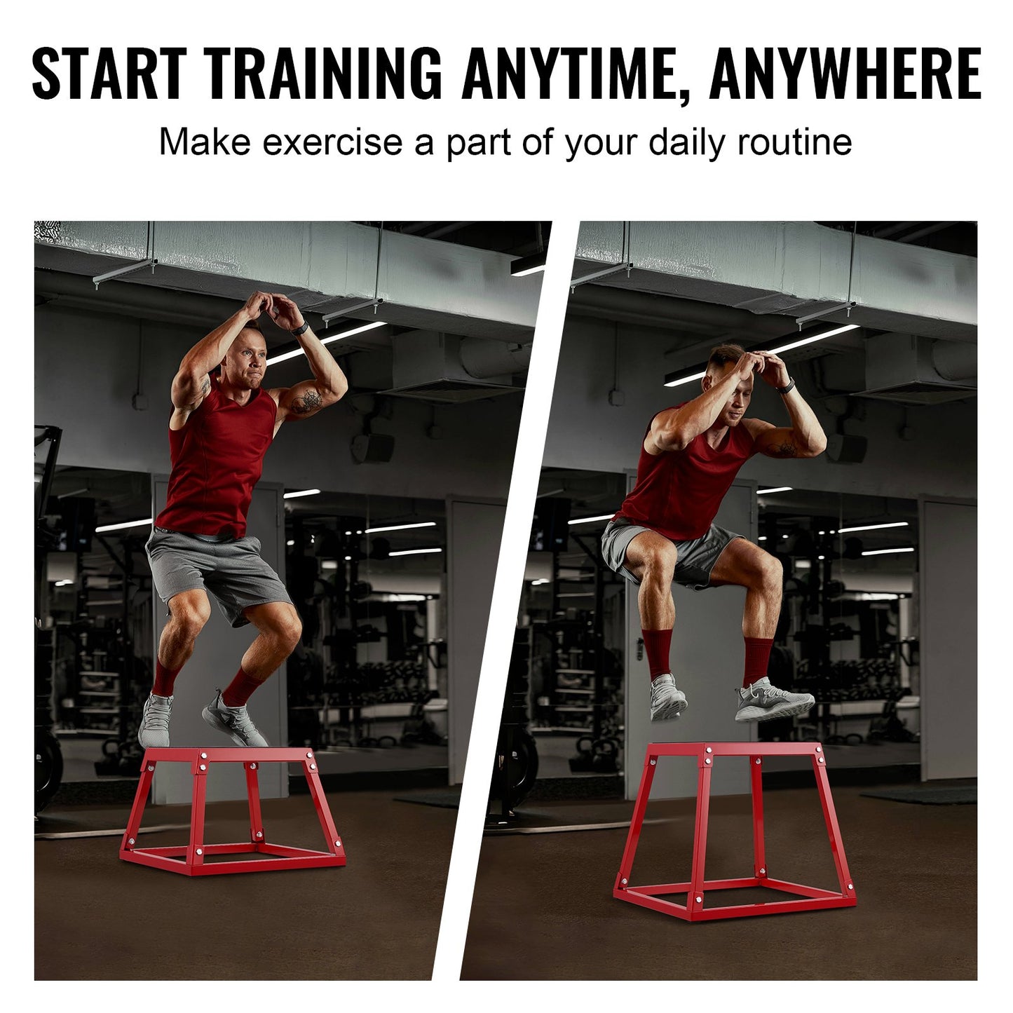 Plyometric Jump Box, 12 Inch Plyo Box, Steel Plyometric Platform och Jumping Agility Box, Anti-Slip Fitness Exercise Step Up Box för hemmagymträning, Konditionsstyrketräning, Röd