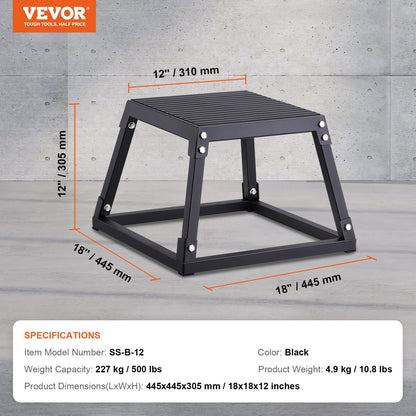 Plyometric Jump Box, 12 Inch Plyo Box, Steel Plyometric Platform and Jumping Agility Box, Anti-Slip Fitness Exercise Step Up Box for Home Gym Workout, Cardio Strength Training, Black