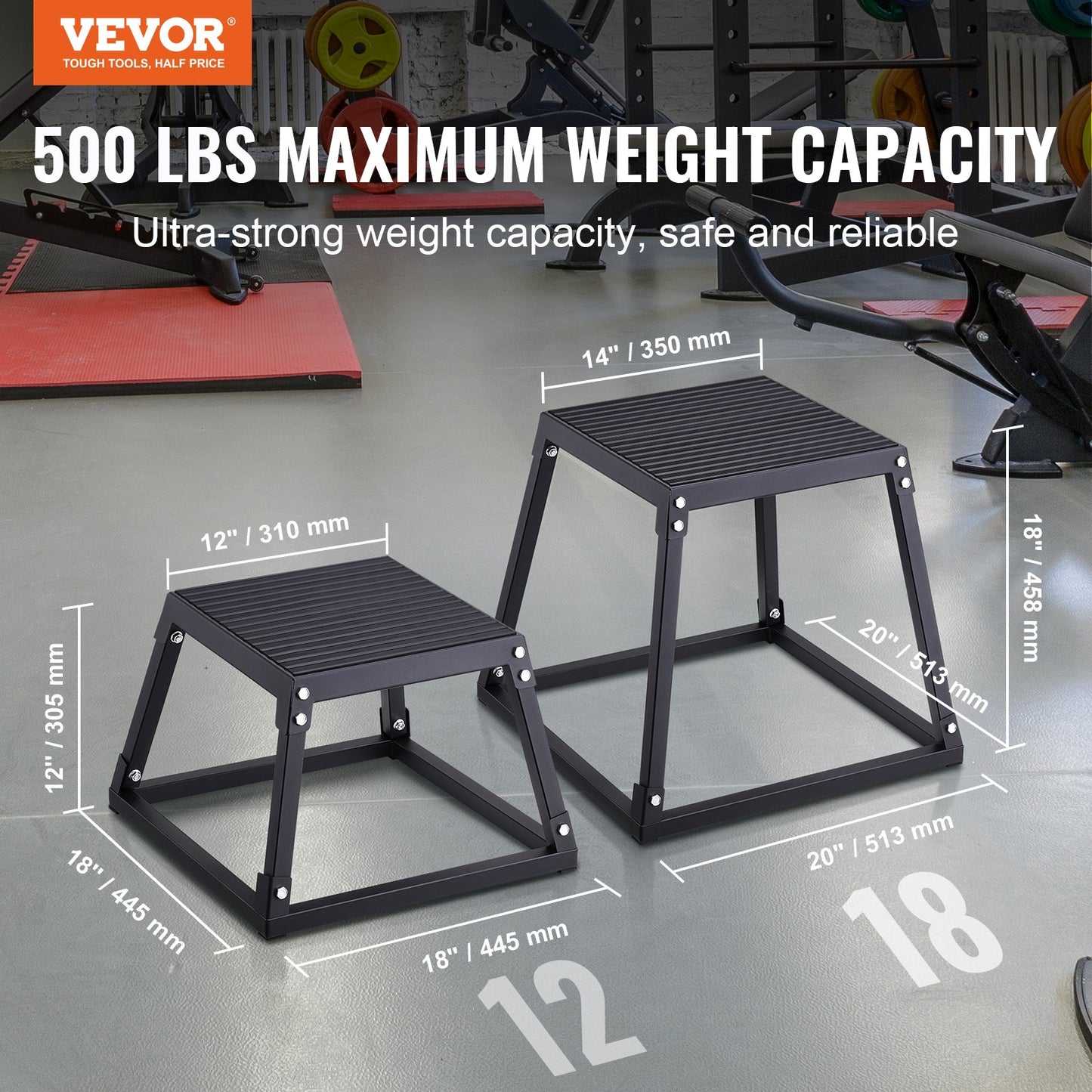 Plyometric Jump Box, 18-tums Plyo Box, Steel Plyometric Platform och Jumping Agility Box, Anti-Slip Fitness Exercise Step Up Box för hemmagymträning, konditionsstyrketräning, svart