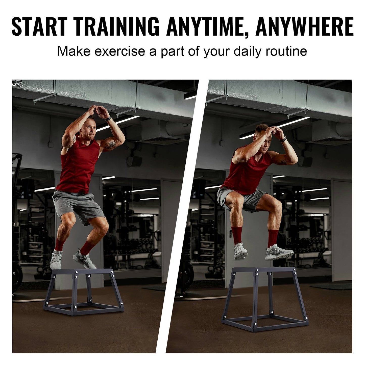 Plyometric Jump Box, 18-tums Plyo Box, Steel Plyometric Platform och Jumping Agility Box, Anti-Slip Fitness Exercise Step Up Box för hemmagymträning, konditionsstyrketräning, svart