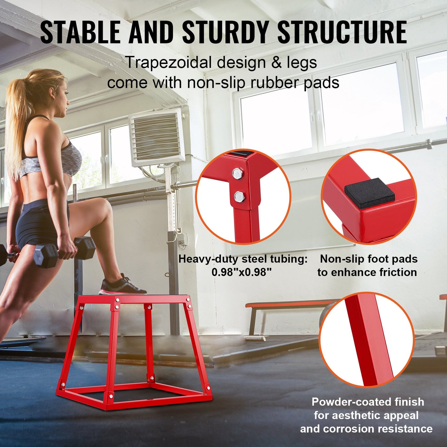 Plyometric Jump Box, 18-inch Plyo Box, Steel Plyometric Platform and Jumping Agility Box, Anti-Slip Fitness Exercise Step Up Box for Home Gym Workout, Cardio Strength Training, Red