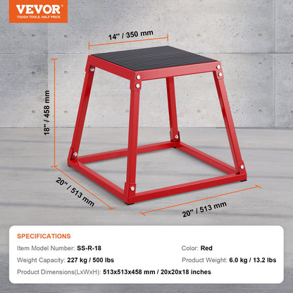 Plyometric Jump Box, 18-inch Plyo Box, Steel Plyometric Platform and Jumping Agility Box, Anti-Slip Fitness Exercise Step Up Box for Home Gym Workout, Cardio Strength Training, Red