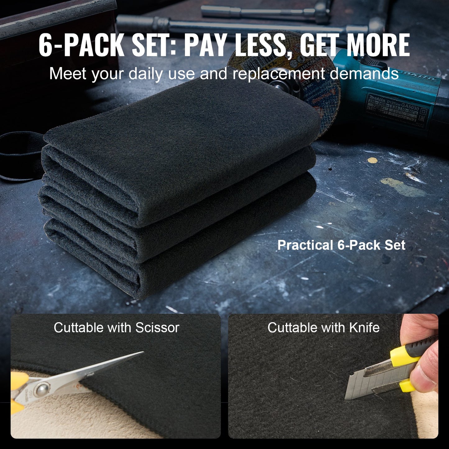 Schweißdecken aus Carbonfilz, 6er-Pack, 53,3 x 50,8 cm, flammhemmende Schweißdecken, hitzebeständiges Filzset bis 820 °C, zuschneidbare feuerhemmende Isolierschweißmatte aus Carbonfaser