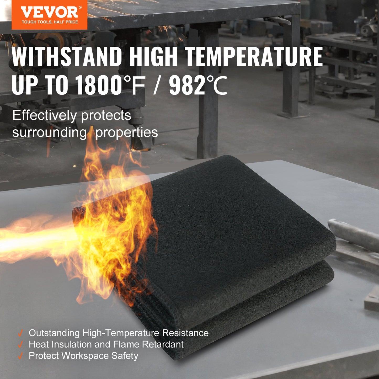 Kolfiltsvetsfilt, 27" x 12" flamskyddande svetsfiltar, upp till 1800°F Värmebeständig filtset, kapbar kolfiberbrandskyddande isoleringssvetsmatta, 1 förpackning