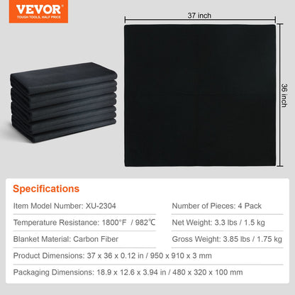 Schweißdecke aus Carbonfilz, 4er-Pack, 94 x 91 cm, flammhemmende Schweißdecke, bis zu 820 °C hitzebeständiges Filzset, zuschneidbare feuerhemmende Isolierschweißmatte aus Carbonfaser