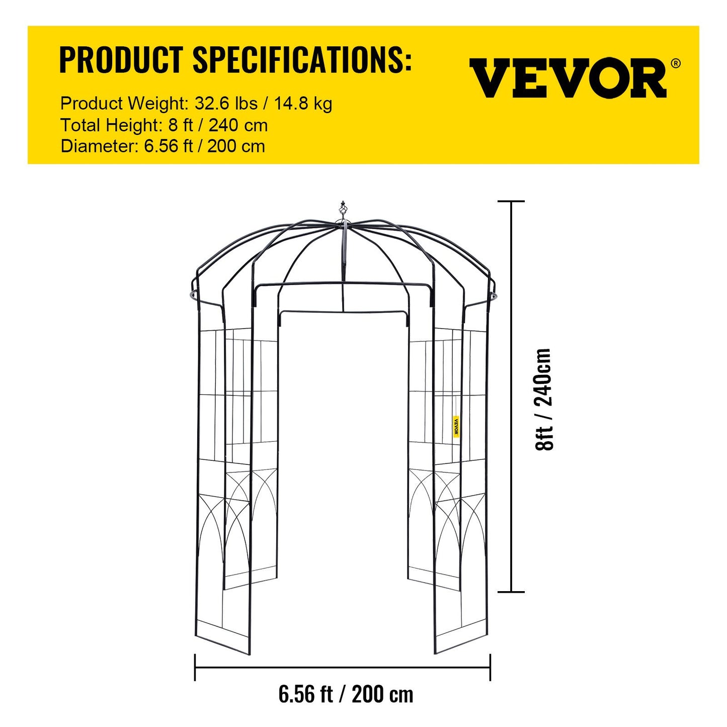 Birdcage Shape Garden Arbor, 8ft High, 5.2ft Wide, Heavy Duty Wrought Iron Arbor, Wedding Arch Trellis for Climbing Vines in Outdoor Garden, Backyard, Lawn, Patio, Black