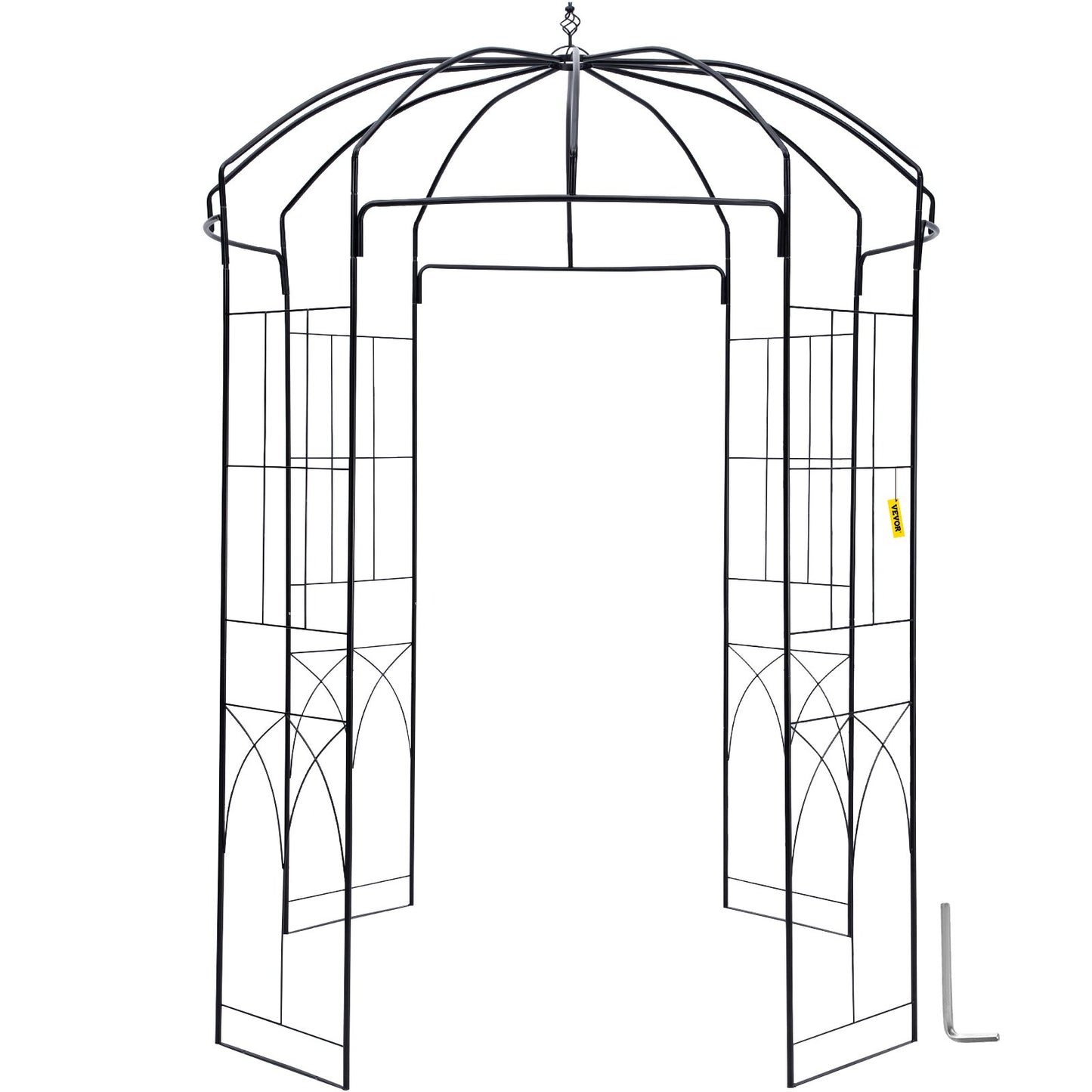 Birdcage Shape Garden Arbor, 8ft High, 5.2ft Wide, Heavy Duty Wrought Iron Arbor, Wedding Arch Trellis for Climbing Vines in Outdoor Garden, Backyard, Lawn, Patio, Black