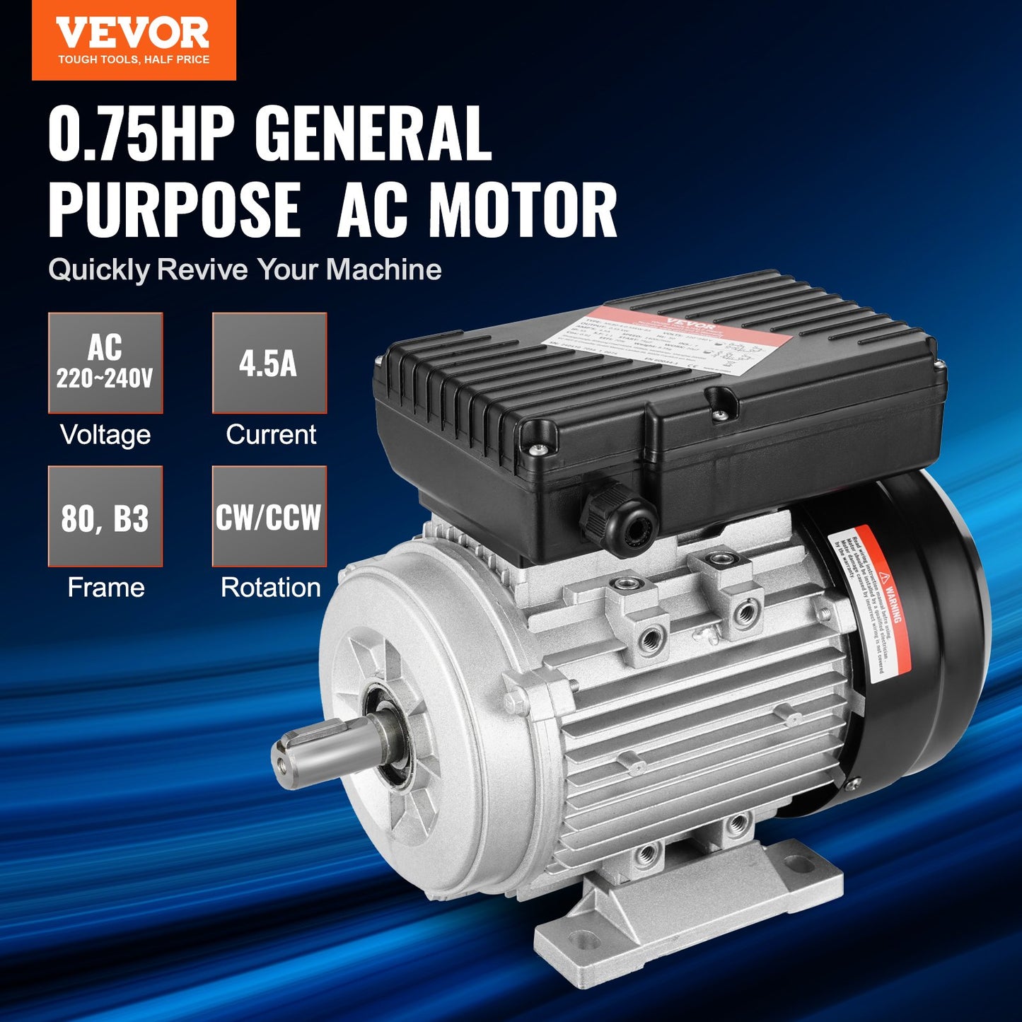 0,55KW elmotor 1400RPM AC 220~240V 4,5A 1-fas 19mm kilaxel