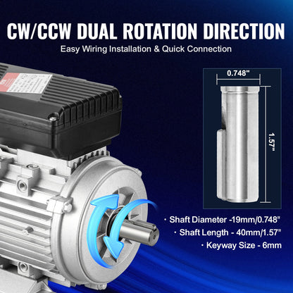 0,55KW elmotor 1400RPM AC 220~240V 4,5A 1-fas 19mm kilaxel