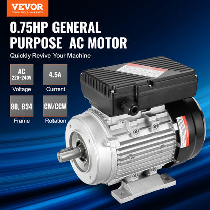 0,55KW elmotor 1400RPM AC 220~240V 4,5A 1-fas 19mm kilaxel