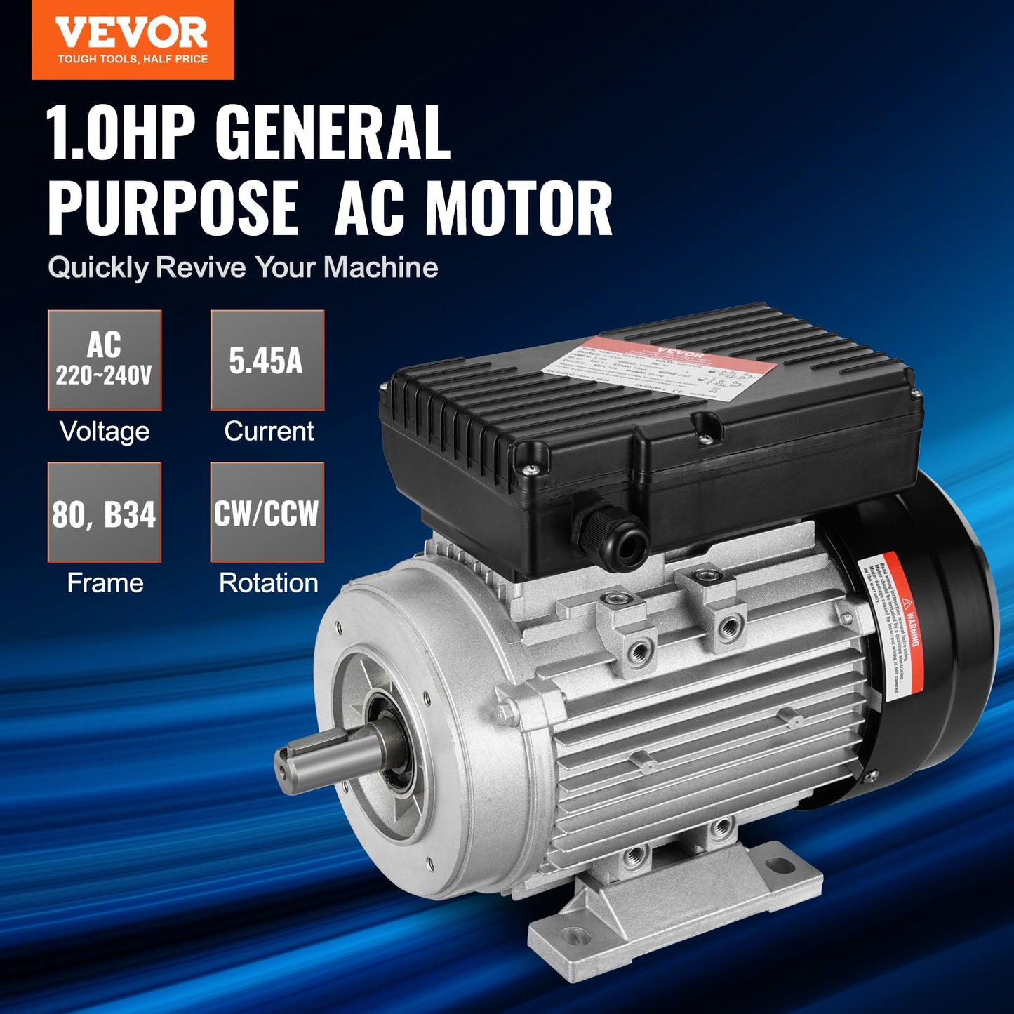 0,75KW Elmotor 1400 RPM AC 220~240V 5,45A 1-fas 19 mm kilaxel