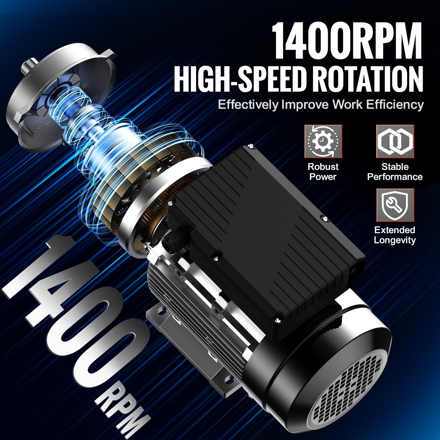 0,75KW Elmotor 1400 RPM AC 220~240V 5,45A 1-fas 19 mm kilaxel