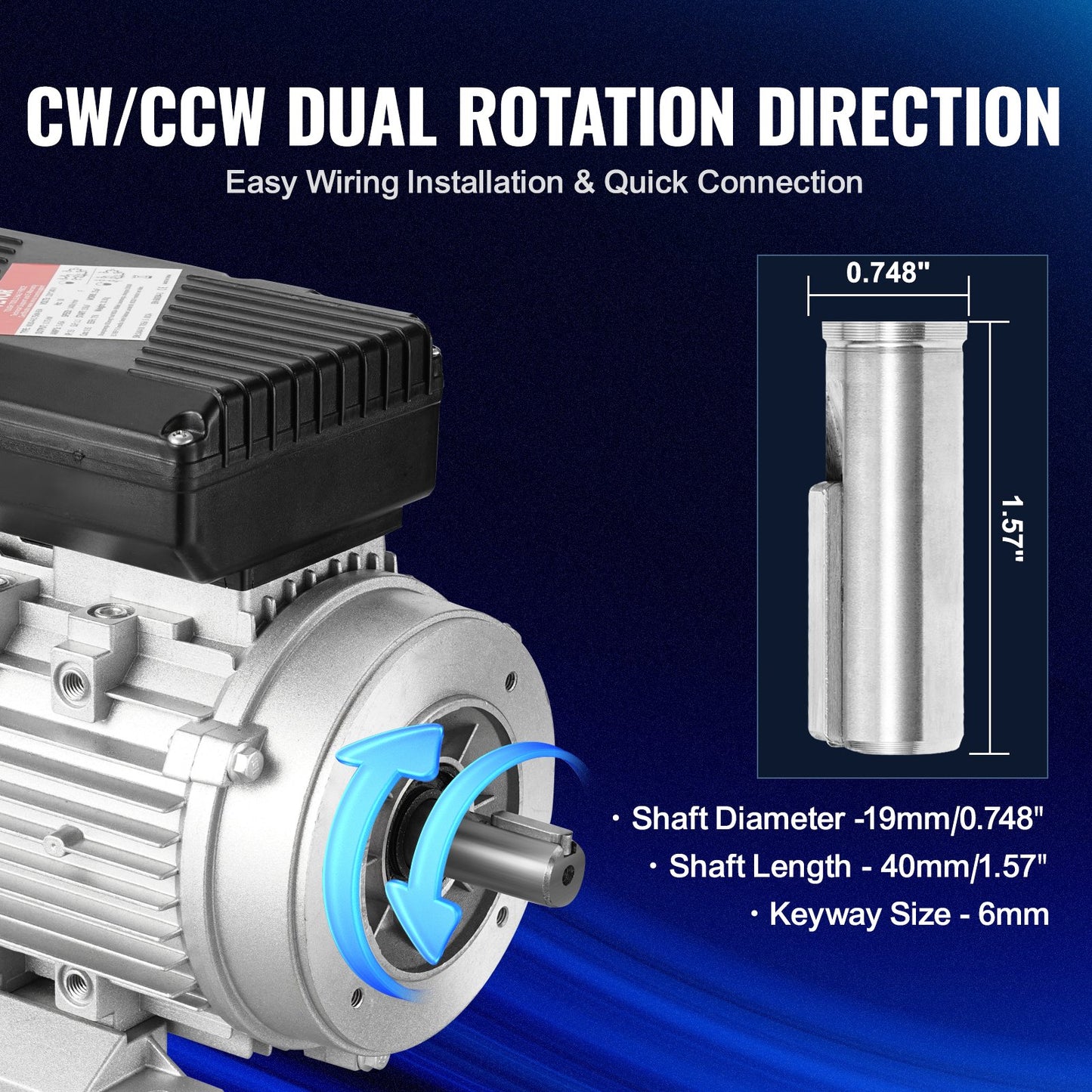 0,75KW Elmotor 1400 RPM AC 220~240V 5,45A 1-fas 19 mm kilaxel