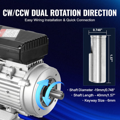 0,75KW Elmotor 1400 RPM AC 220~240V 5,45A 1-fas 19 mm kilaxel