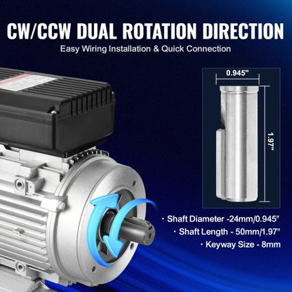 1,5KW elmotor 1400 rpm AC 220~240V 9,85A 1-fas 24 mm kilaxel |  EU
