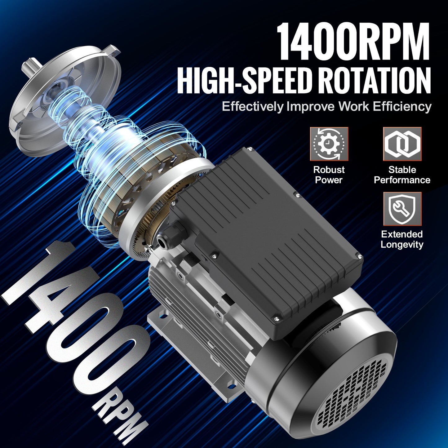1,5 kW Elektromotor 1400 U/min AC 220~240 V 9,85 A 1-phasig 24 mm Keilwelle