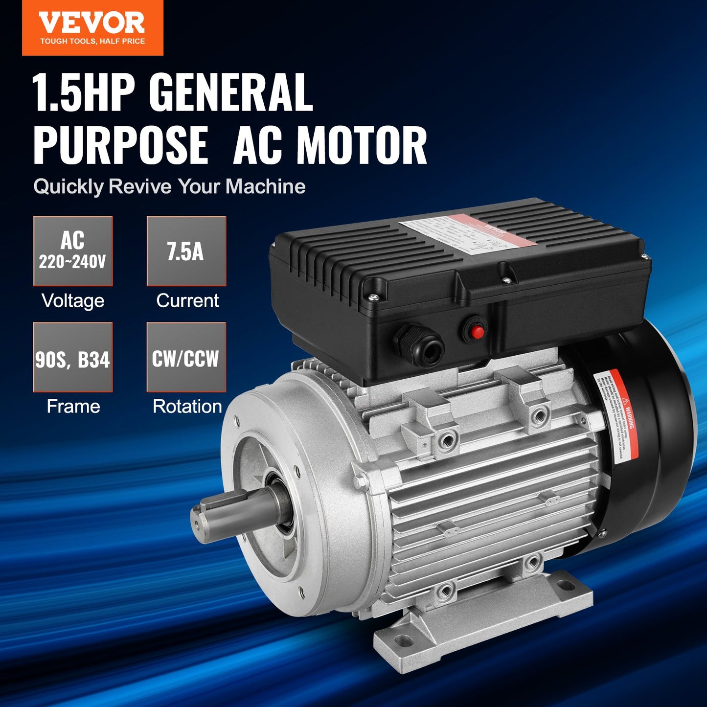 1,1 kW Elektromotor 1400 U/min AC 220~240 V 7,5 A 1-phasig 24 mm Keilwelle