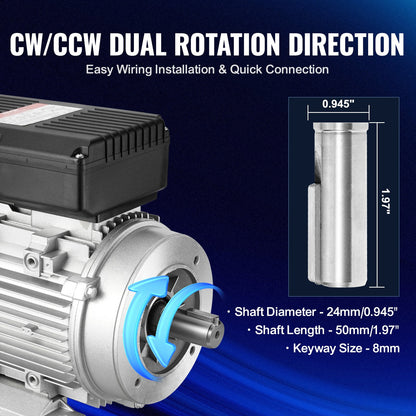 1,1 kW Elektromotor 1400 U/min AC 220~240 V 7,5 A 1-phasig 24 mm Keilwelle