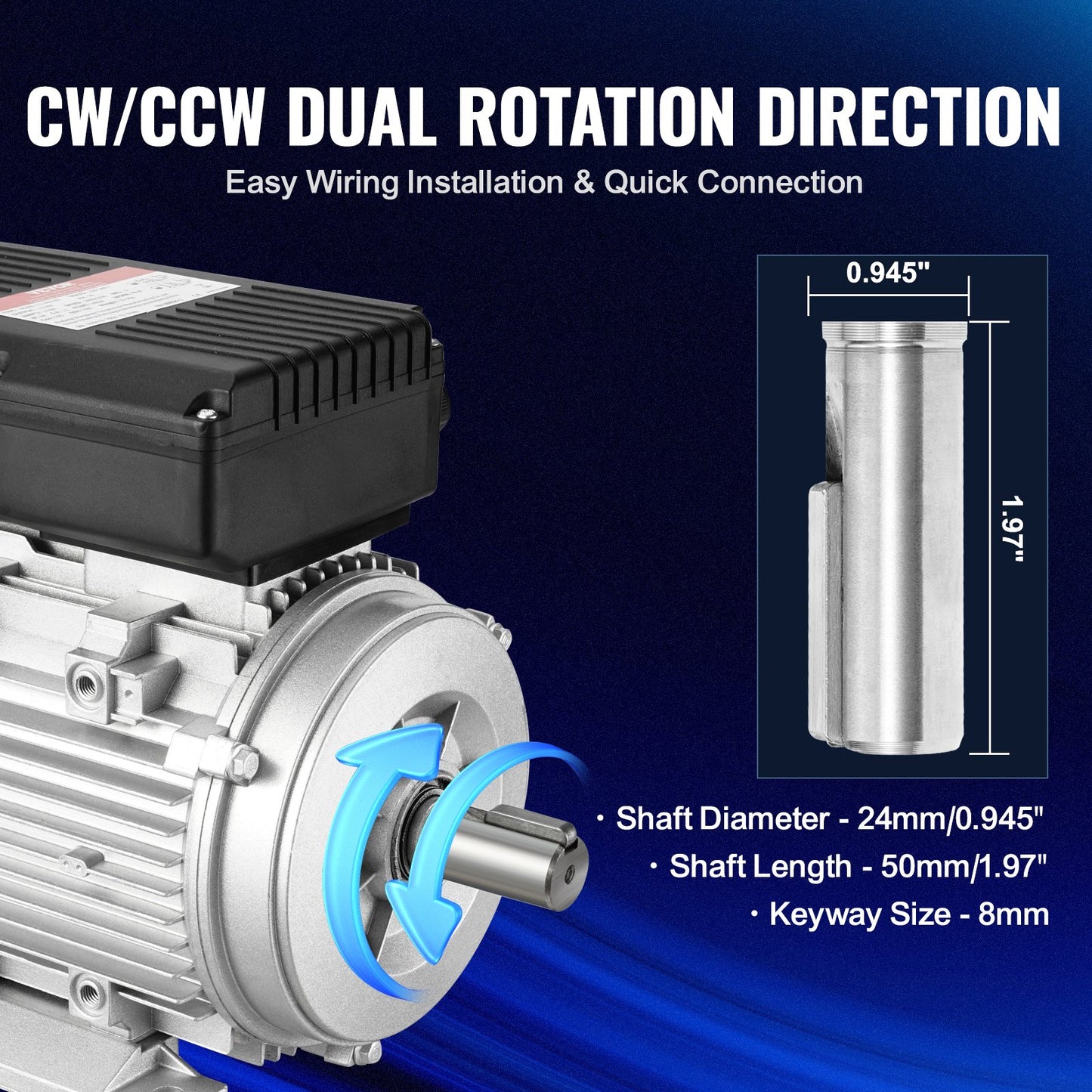 2,2KW elmotor 2800RPM AC 220~240V 13,8A 1-fas 24mm kilaxel