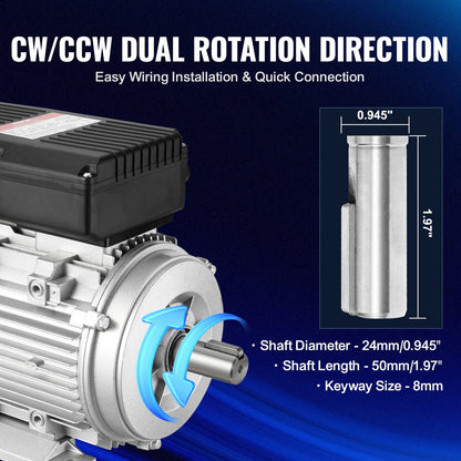 2,2KW elmotor 2800RPM AC 220~240V 13,8A 1-fas 24mm kilaxel