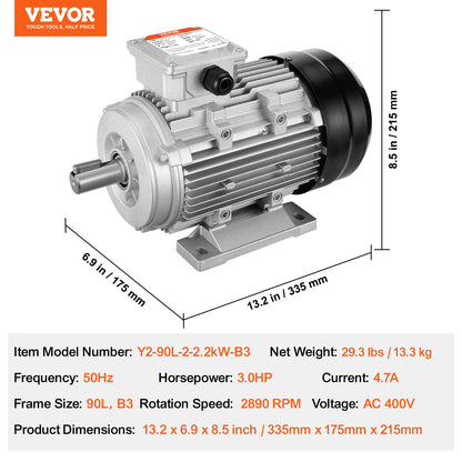 2,2 kW Elektromotor 2890 U/min Wechselstrom 400 V 50 Hz 4,7 A 3-phasig 24 mm Keilwelle