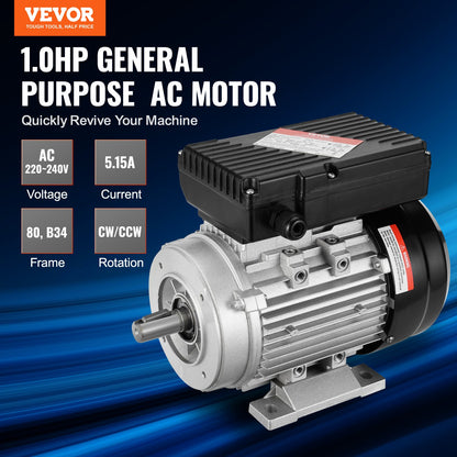 0,75KW Elmotor 2850 RPM AC 220~240V 5,15A 1-fas 19 mm kilaxel