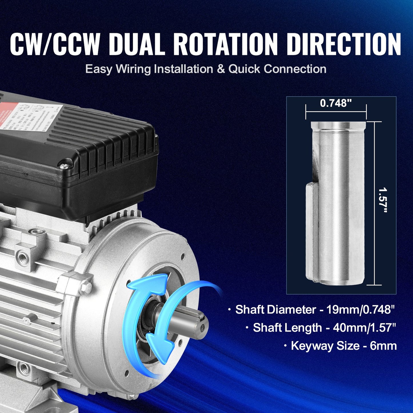 0,75KW Elmotor 2850 RPM AC 220~240V 5,15A 1-fas 19 mm kilaxel