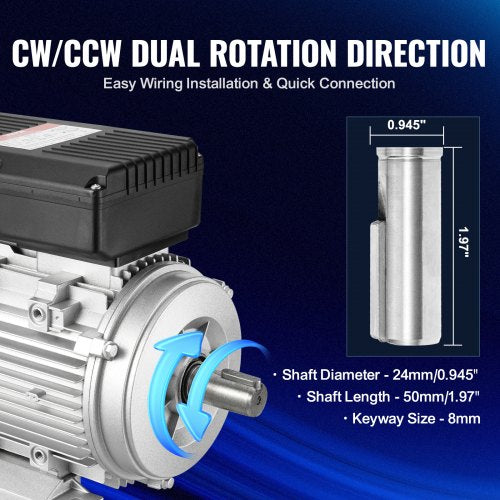 1,1 kW Elektromotor 2800 U/min AC 220~240 V 7,1 A 1-phasig 24 mm Keilwelle | EU