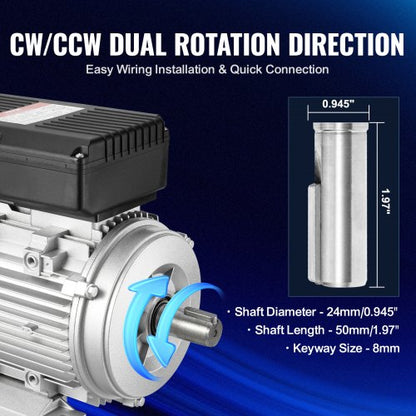 1,1 kW Elektromotor 2800 U/min AC 220~240 V 7,1 A 1-phasig 24 mm Keilwelle | EU