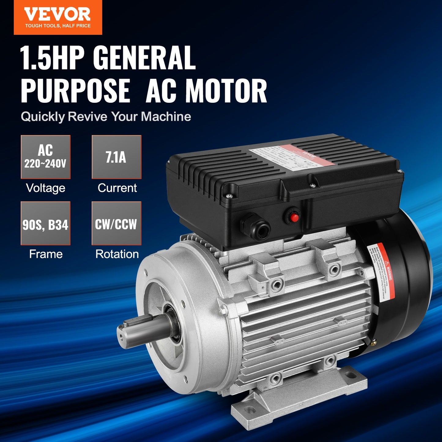 1,1KW elmotor 2800 varv/min AC 220~240V 7,1A 1-fas 24 mm kilaxel