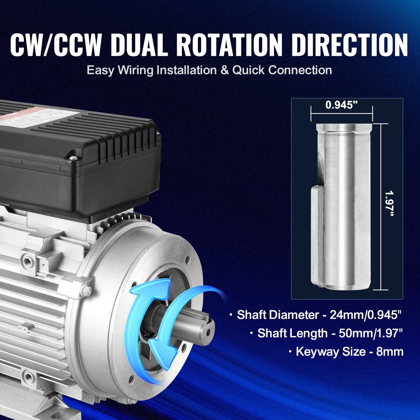 1,1KW elmotor 2800 varv/min AC 220~240V 7,1A 1-fas 24 mm kilaxel