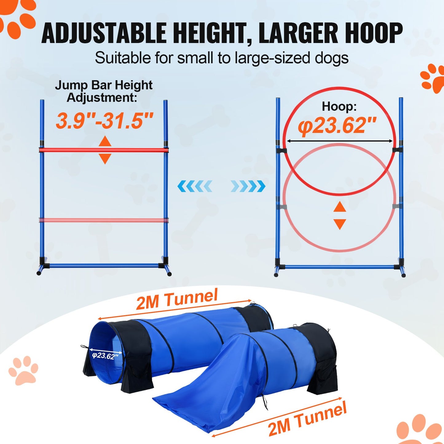 Hunde-Agility-Trainingsausrüstung, 7-teiliges Set mit Hindernissen, 2 Tunneln und Sprungring