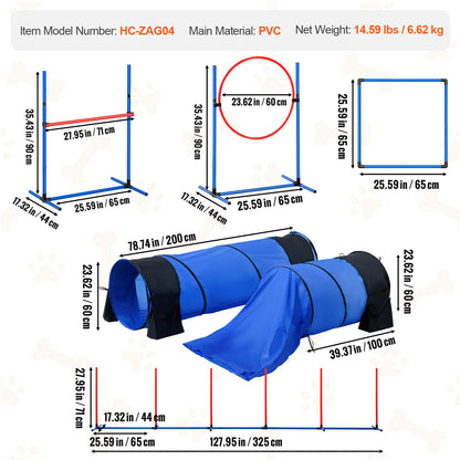Hunde-Agility-Trainingsausrüstung, 7-teiliges Set mit Hindernissen, 2 Tunneln und Sprungring