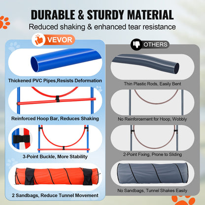 Dog Agility Training Equipment 5 PCS Upgrade w/ Hinders Extended Tunnel