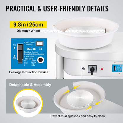 Pottery Wheel 25CM Pottery Shaping Machine 280W Electric Pottery Wheel with Foot Pedal and Detachable Basin Shaping Tool Kit for Ceramic Clay Craft DIY Clay