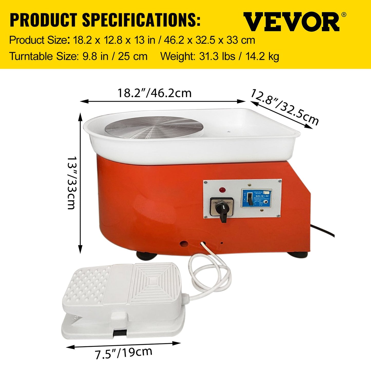 Elektrisk keramikhjul Keramisk maskin 25cm Keramikhjulmaskin 280W Keramik DIY Kit med formverktygssats för keramikarbete Keramik Lera